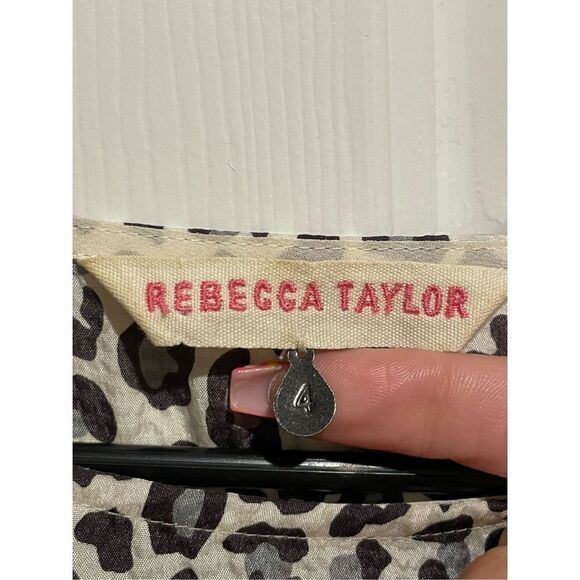 Rebecca Taylor Short Sleeve Midi Dark Leopard Silk Ruffle Dress Silk Size 4 - Picture 3 of 15